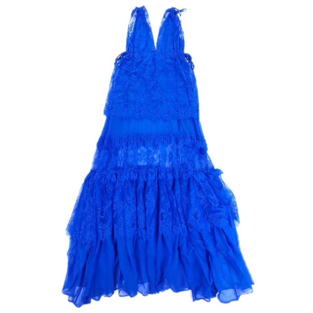 NEW Alexis X REVOLVE Silk Umbria Dress Electric Blue Sheer Lace Tiered Maxi Gown